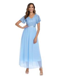 Dressystar Damen Elegant V-Ausschnitt Ballkleid Kurze Ärmel Gliter Abendkleider Paillettenkleid Lang Blau XL von Dressystar