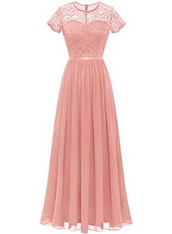 Dressystar Damen Elegante Abendkleider Spitze Chiffon Brautjungfernkleid Lange Partykleid Blush L von Dressystar