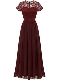 Dressystar Damen Festliche Abendkleider Hochzeit Party Spitzen Ballkleider Kurz Ärmeln Rot Burgundy XXL von Dressystar