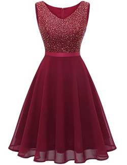 Dressystar Damen Festliche Kleider für Hochzeit Kurz Brautjungfernkleider Ärmellos Cocktailkleid Weihnachten Silvester Dunkelrot S von Dressystar