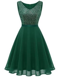 Dressystar Damen Gliter Pailletten Cocktailkleid Knielang V Ausschnitt Abschlussball A-Linien Hochzeit Gast Kleid Dunkelgrün XL von Dressystar