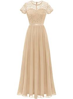 Dressystar Damen Kurzarm Abendkleider Hochzeit Maxilang Spitze Chiffon Party Kleid Champagne XXL von Dressystar