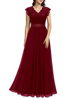 Dressystar Damen Lang Ballkleid Spitze Chiffon V Ausschnitt Maxilang Abendkleid Elegant für Hochzeit Cocktailkeider Dunkelrot M von Dressystar