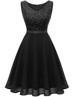 Dressystar Damen Pailletten Cocktailkleid V-Ausschnitt Jugendweihe Kleider Glitzer Festliche Abschlusskleid Partykleid Schwarz XL von Dressystar