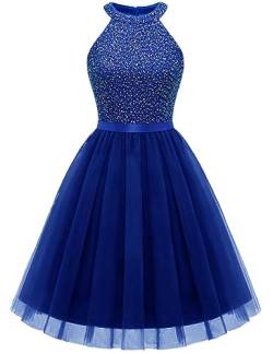 Dressystar Damen Pailletten Kleid Kurz Elegant Neckholder Cocktailkleid Abschlussballkleid Royalblau L von Dressystar