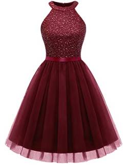 Dressystar Damen Paillettenkleid Kurz Tüll Cocktailkleid Partykleid Festlich Kleid Burgunderrot S von Dressystar