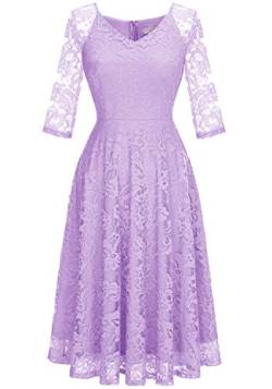 Dressystar Damen Romantisch Spitzenkleid 3/4 Ärmel Hochzeit Party Midi Abschlussball Kleider Lavendel S von Dressystar