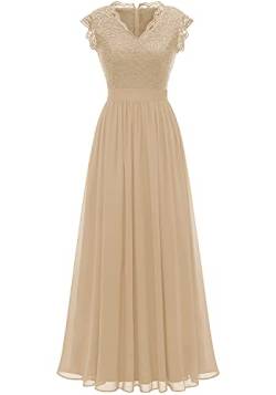 Dressystar Damen Spitzenkleid Brautjungfer Kleid Lang Chiffon Abendkleid Party Festlich Cocktailkleid Sommerkleid Champagner XL von Dressystar