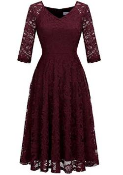 Dressystar Damen Spitzenkleid Brautjungfernkleider Elegant Party Hochzeit Cocktailkleid Ärmel Burgunderrot M von Dressystar