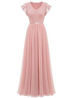 Dressystar Damen Spitzenkleid Elegant Hochzeitskleid Brautjungfernkleid Chiffon Maxikleid Sommerkleider Blush L von Dressystar