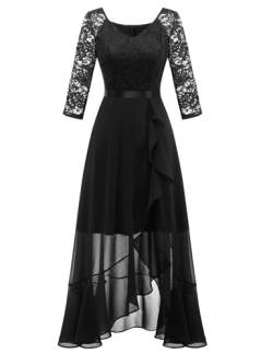 Dressystar Damen Vokuhila Abendkleid Elegant 3/4 Ärmel Cocktailkleider V-Ausschnitt Kleid Hochzeit Brautjungfernkleider Lang Schwarz L von Dressystar