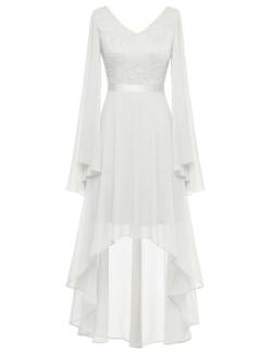 Dressystar Damen Vokuhila Abendkleider Elegant für Hochzeit Brautjungfernkleider Lang mit Ärmeln Weiß XL von Dressystar