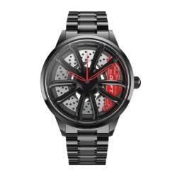 DriftElement Performance GT Felgenuhr Herren - Sportwagen Männer Armbanduhr im 3D Design - Custom Designer Uhr mit Mineralglas - Quarzuhr (Rot) von DriftElement