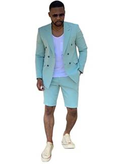 Drkobr Herren Kurze Hose Anzug 2 Stück Schlanke Passform Zweireiher Jacke Set Casual Prom Sommer Strand von Drkobr