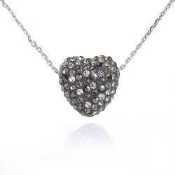 Damen Anhänger Herz 15mm Liebe Kristalle Steine Schwarz Diamant Und Silber Kette 925-45cm von Drops