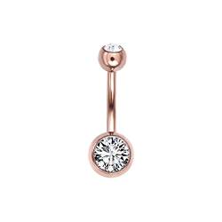 Karisma Bauchnabel Piercing Titan G23 Roségold beschichtet Banana 5/8mm Kugeln Zirkonia - Weiss.6mm von Drops