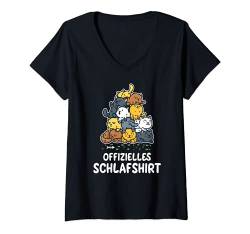 Damen Offizielles Schlafshirt - Katzen Schlafanzug Nachthemd T-Shirt mit V-Ausschnitt von Drunken Royals