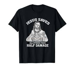 Lustiges RPG Jesus Saves Pen and Paper Rollenspieler T-Shirt von Drunken Royals