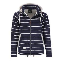 Dry Fashion Damen Fleece-Jacke Föhr - Fleecejacke Strickjacke Sweatshirtjacke Damen Outdoor Jacke mit Kapuze und Reißverschluss in Navy-Gestreift Größe 50 von Dry Fashion