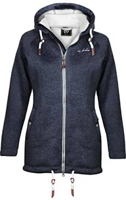 Dry Fashion Damen Fleece-Mantel Oslo - Winter Jacke Damen Frauen Jacke mit verstellbarer Kapuze Windabweisend Gefüttert in Navy Größe 44 von Dry Fashion