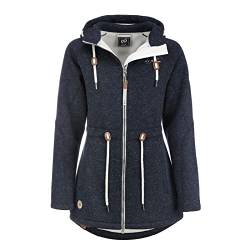 Dry Fashion Damen Fleece-Mantel St. Peter-Ording - Wintermantel Fleecejacke Outdoorjacke Winterjacke mit Kapuze in Navy-Melange Größe 46 von Dry Fashion