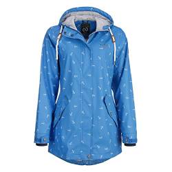 Dry Fashion Damen Regenmantel Cuxhaven mit Anker-Print - Regenjacke Jacke für Frauen mit verstellbarer Kapuze Winddicht Wasserdicht in Hellblau Größe 36 von Dry Fashion