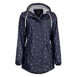 Dry Fashion Damen Regenmantel Cuxhaven mit Anker-Print - Regenjacke Jacke für Frauen mit verstellbarer Kapuze Winddicht Wasserdicht in Navy Größe 40 von Dry Fashion