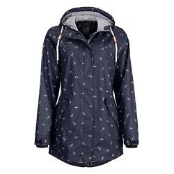 Dry Fashion Damen Regenmantel Cuxhaven mit Anker-Print - Regenjacke Jacke für Frauen mit verstellbarer Kapuze Winddicht Wasserdicht in Navy Größe 42 von Dry Fashion