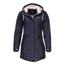 Dry Fashion Damen Regenmantel Malmö - Frauen Regenjacke Jacke mit Kapuze Lang Winddicht Wasserdicht Gefüttert mit Teddyfleece in Navy Größe 44 von Dry Fashion