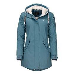 Dry Fashion Damen Regenmantel Malmö - Frauen Regenjacke Jacke mit Kapuze Lang Winddicht Wasserdicht Gefüttert mit Teddyfleece in Petrol Größe 52 von Dry Fashion