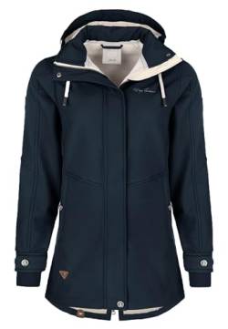 Dry Fashion Damen Softshell-Mantel Wien mit wattiertem Fleece-Innenfutter - Softshelljacke mit abnehmbarer Kapuze in Navy Größe 50 von Dry Fashion