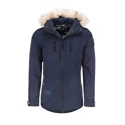 Dry Fashion Herren Winterjacke Kopenhagen mit Fellimitat - Winter Parka Jacke Herren mit abnehmbarer Kapuze Atmungsaktiv Winddicht Wasserdicht in Navy Größe XL von Dry Fashion