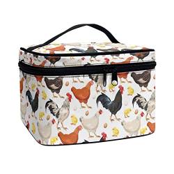 Drydeepin Sunflower Kosmetiktasche, Reise-Kulturbeutel mit Griff und Reißverschluss, Tragetaschen, tragbare Make-up-Taschen für Frauen, Bauernhaus Huhn Hahn Design von Drydeepin