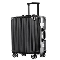 DsLkjh Reisekoffer Herren- Und Damenkoffer Mit Aluminiumrahmen, Verschleißfeste Einfarbige Koffer, Einfache Reisetaschen Trolley (Color : Black, Size : A) von DsLkjh