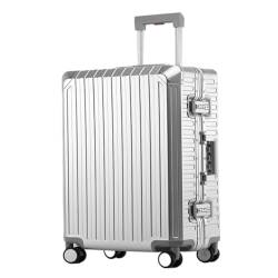 DsLkjh Reisekoffer Trolley-Koffer aus Aluminium-Magnesium-Legierung, drehbarer Reisekoffer, Passwort-Koffer for Männer und Frauen Trolley (Color : Silver, Size : A) von DsLkjh