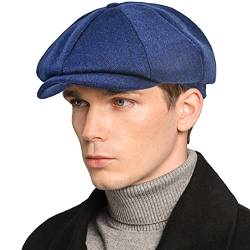 Herren Newsboy Cap High Woolen Tweed Gatsby Hat Ivy Cabbie Flat Golf Cap for Fathers Women Unisex, Blau, 7 1/8 / 7 1/4 von Dsia Zamur
