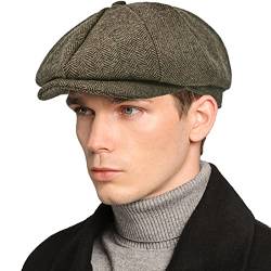 Herren Newsboy Cap High Woolen Tweed Gatsby Hat Ivy Cabbie Flat Golf Cap for Fathers Women Unisex, Fischgräte Khaki, 7 1/2 / 7 3/4 von Dsia Zamur