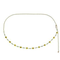 Bauchkette Blumen, Körperschmuck Gold mit Perlen Karabinerverschluss Frauen Waist Chain für Kleid 100cm von Dsnyu