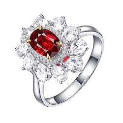 Blumen Ringe, Ring Damen Vintage 4 Prong Labor Geschaffener Rubin 0.99ct Ovale Form Taubenblutrot Eheringe Größe 52 (16.6) 18 Karat Weißgold von Dsnyu