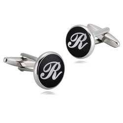 Cufflinks for Men, Manschettenknöpfe Edelstahl Schwarz-Weiss Brief Rund Hemd Anzug Herren Schmuck für Geburtstag Hochzeit von Dsnyu