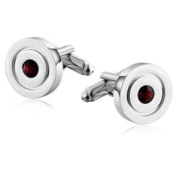 Cufflinks for Men Silver, Manschettenknöpfe Herren Hochzeit Rot Runder Zirkonia Edelstahl Hemd Anzug Schmuck mit Geschenkbox von Dsnyu