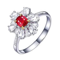 Damen Ring Blume, Ringe Frauen Vintage 4 Prong Labor Geschaffener Rubin 0.35ct Ovale Form Taubenblutrot Eheringe Größe 52 (16.6) 18 Karat Weißgold von Dsnyu