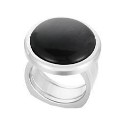 Damen Ringe, Edelstahl Ring Ehering mit Großem Runden Stein Silber Schwarz Größe 54 (17.2) Schmuck Komfort Fit von Dsnyu