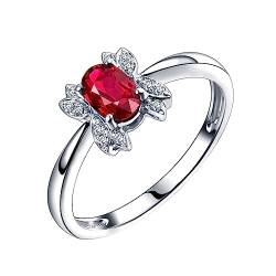 Damen Ringe 750 Weißgold, Trauringe Frau Mode 4 Prong Labor Geschaffener Rubin 0.55ct Ovale Form Rot Eheringe Größe 61 (19.4) von Dsnyu