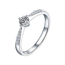 Damen Ringe 750 Weißgold, Verlobungsring Damen Breit Mode 4 Prong Labor Geschaffener Diamant 0.25ct Runde Form Eheringe Größe 61 (19.4) von Dsnyu