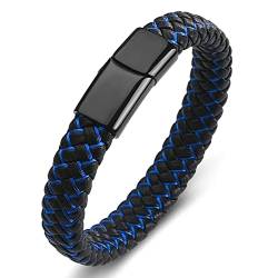 Dsnyu Armbänder Herren, Schwarz Blau Lederarmband Jungs mit Magnet Verschluss, 18.5CM Elegant Herrenarmband Retro für Vater von Dsnyu