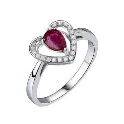 Dsnyu Damenring mit Stein, Trauringe Frau Hohler Herzwassertropfen Labor Geschaffener Rubin 0.55ct Birnenform Rot Eheringe Gr.56 (17.8) 18K Weißgold von Dsnyu