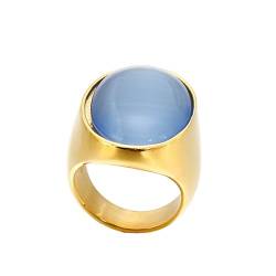 Dsnyu Edelstahl Ring, Ringe Frauen Modeschmuck mit Ovalem Stein Blau Größe 57 (18.1) für Geburtstag mit Box von Dsnyu