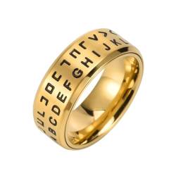 Dsnyu Edelstahl Ring Ehering, Verlobungsring Gold Herren Spinner mit 26 Buchstaben Schmuck 8mm Breit Größe 65 (20.7) Cool Jahrestag Geschenk von Dsnyu