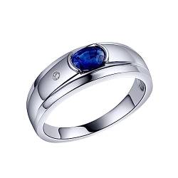 Dsnyu Engagement Ring For Men, Ring Gold 750 18K Echt Mode Labor Geschaffener Saphir 0.6ct Ovale Form Blau Eheringe Größe 66 (21.0) 18 Karat Weißgold von Dsnyu